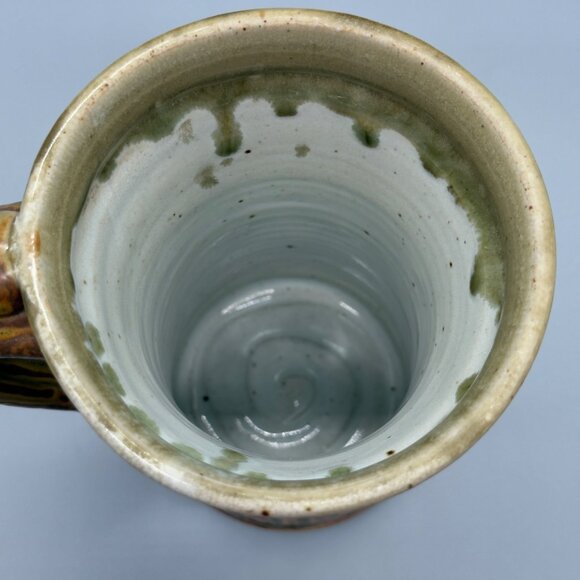 Handmade Studio Pottery Large Mug Textured Bark Glaze Artisan Stoneware 16oz - Picture 5 of 8